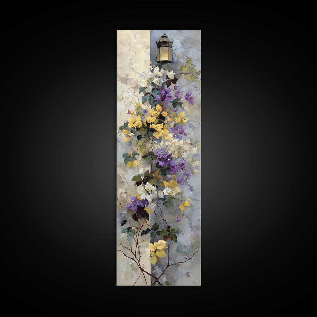 Bougainvillea Cascading over Stone Wall Canvas Print, Mediterranean Art, Fine Art Print, Living Room Decor, Fine Art, Azure, MAR-1x3-65