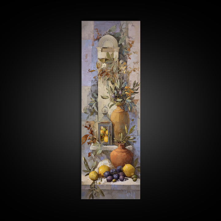 Figs Olives and Cheese Still Life Canvas Print, Mediterranean Art, Original Painting, Living Room Decor, Fine Art, Azure, MAR-1x3-68