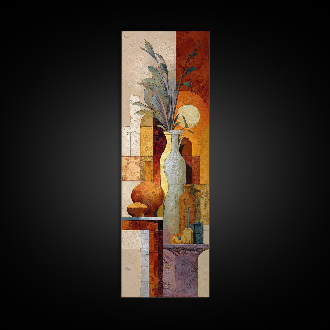 Warm Terra Cotta Abstract Landscape Framed Canvas Print, Mediterranean Art, Gallery Wall Art, Living Room Decor, Azure, MAR-1x3-74