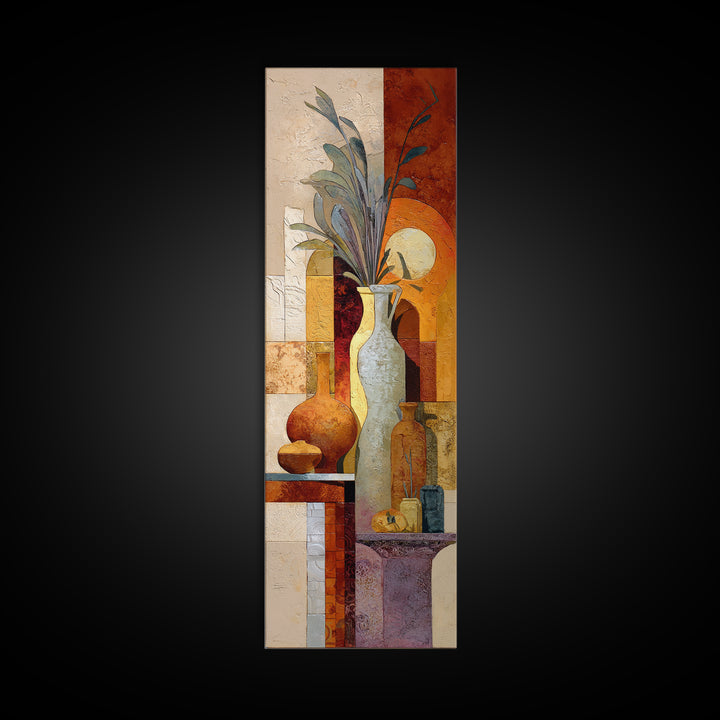 Warm Terra Cotta Abstract Landscape Framed Canvas Print, Mediterranean Art, Gallery Wall Art, Living Room Decor, Azure, MAR-1x3-74