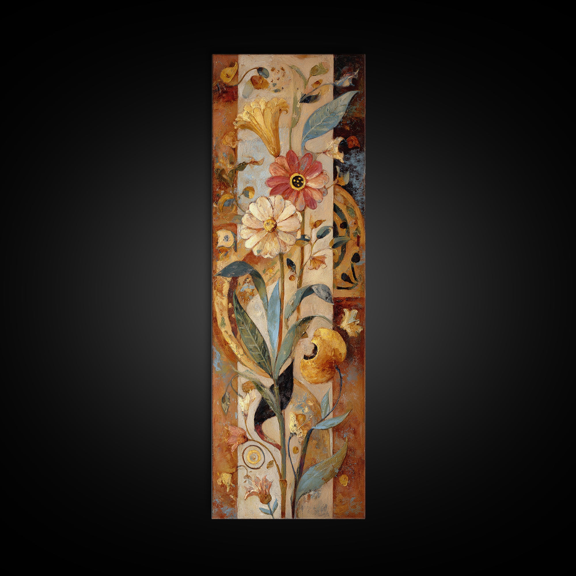 Greek Vase Modern Floral Design Framed Canvas Print, Mediterranean Art, Horizontal Wall Art, Living Room Decor, Oil Painting, MAR-1x3-75