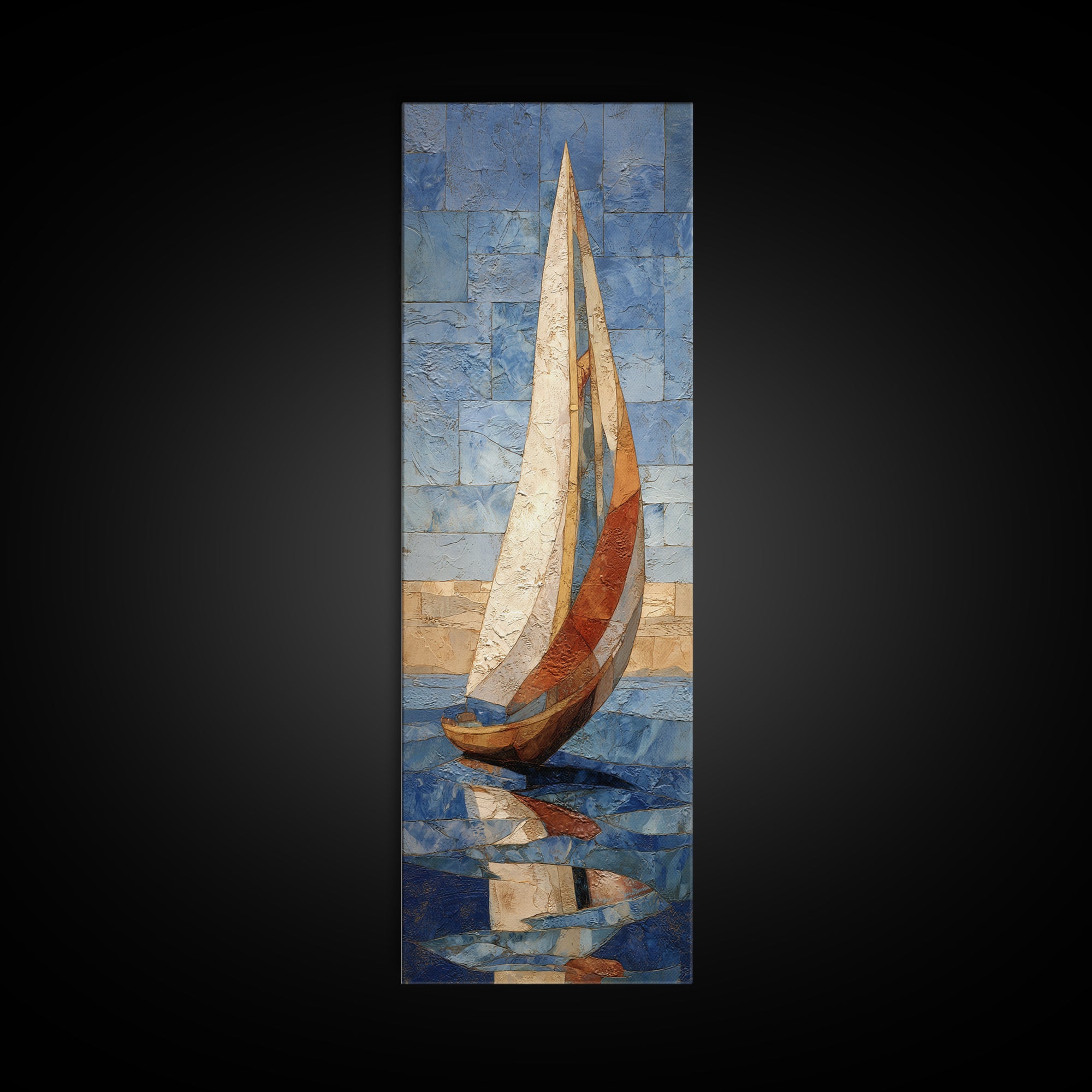 Mediterranean Sailboat on Glassy Water Canvas Print, Mediterranean Art, Landscape Wall Art, Living Room Decor, Fine Art, Azure, MAR-1x3-78