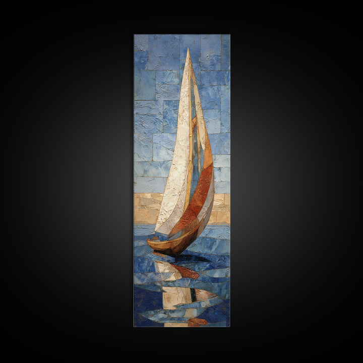 Mediterranean Sailboat on Glassy Water Canvas Print, Mediterranean Art, Landscape Wall Art, Living Room Decor, Fine Art, Azure, MAR-1x3-78