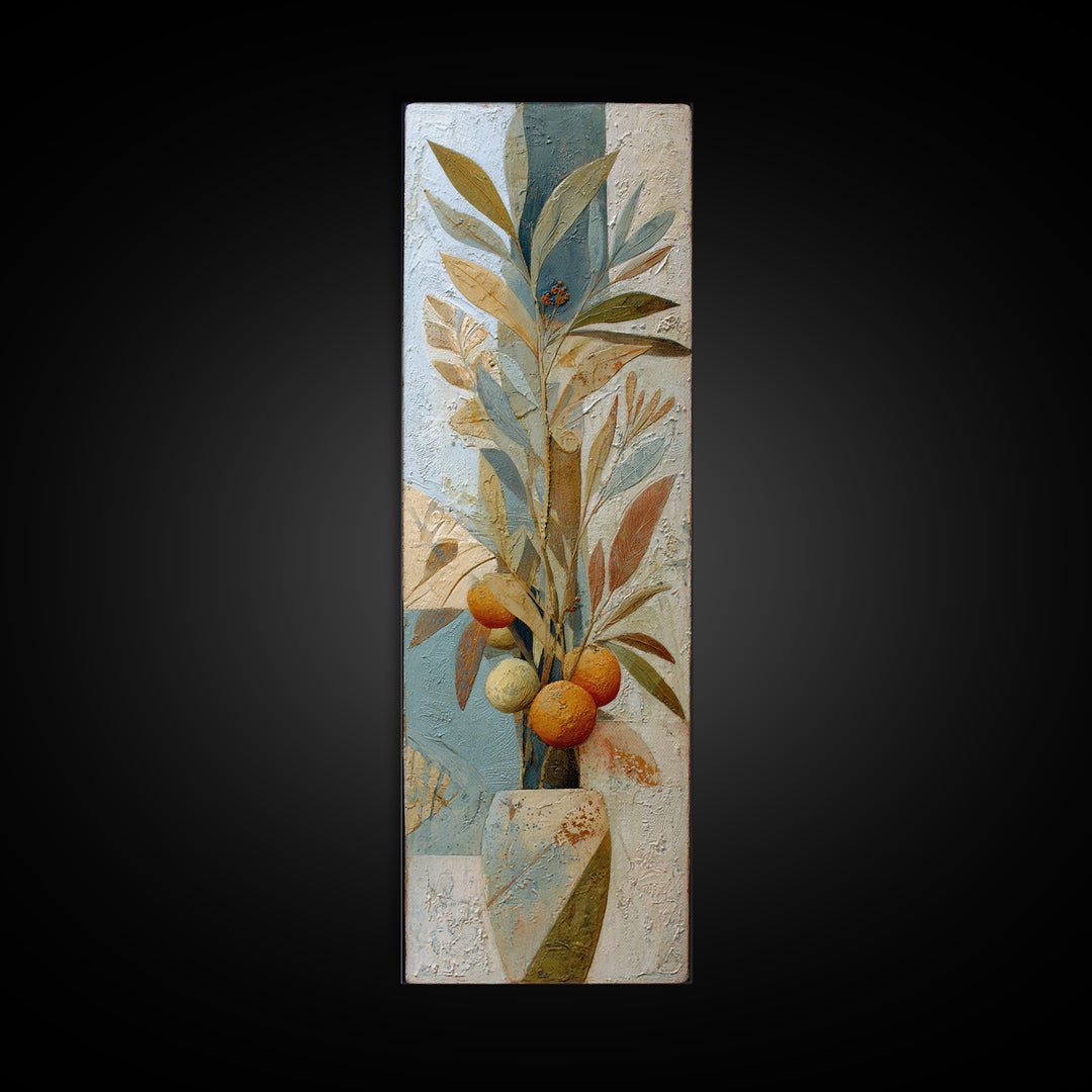 Ceramic Bowl of Oranges and Leaves Canvas Print, Mediterranean Art, Large Wall Art, Living Room Decor, Fine Art, Azure, MAR-1x3-81
