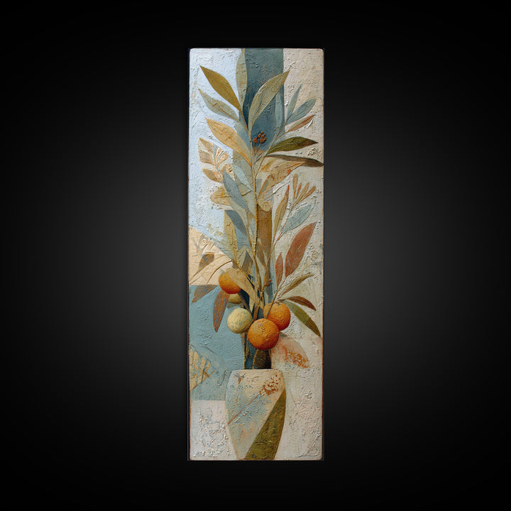 Ceramic Bowl of Oranges and Leaves Canvas Print, Mediterranean Art, Large Wall Art, Living Room Decor, Fine Art, Azure, MAR-1x3-81