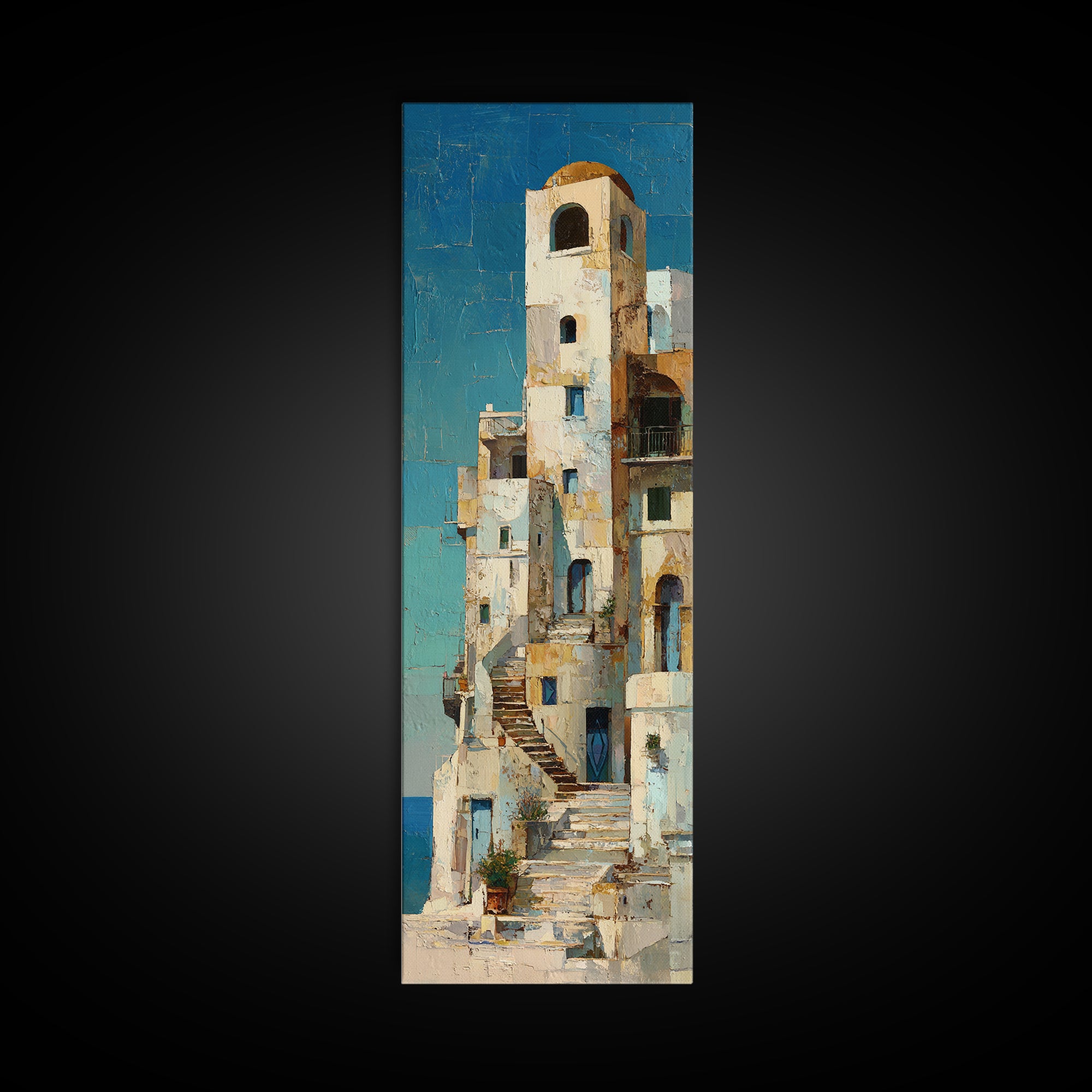 Greek Island White Buildings Above Blue Sea Canvas Print, Mediterranean Art, Art Print, Living Room Decor, Fine Art, Azure, MAR-1x3-85