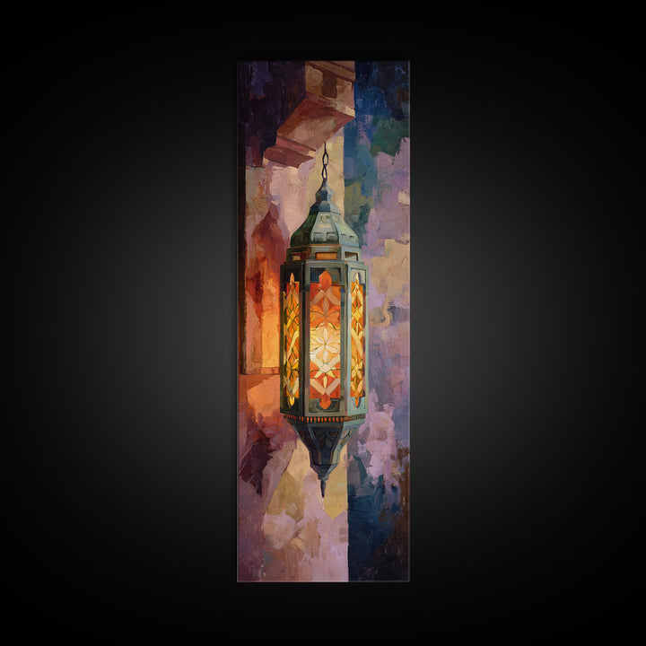Moroccan Influenced Lantern Canvas Print, Mediterranean Art, Statement Artwork, Living Room Decor, Azure, Oil Painting, MAR-1x3-93