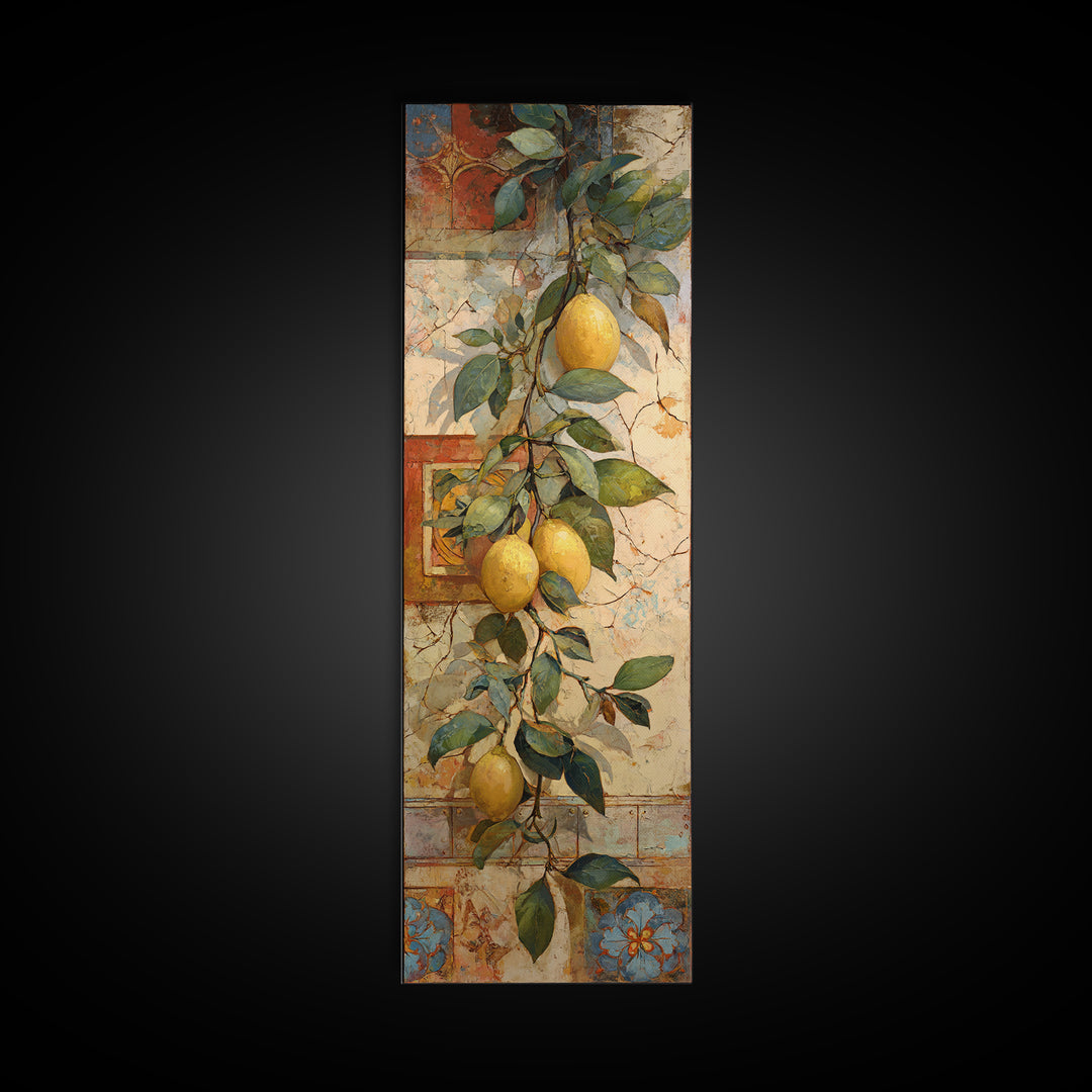 Sicilian Lemon Branch on Ivory Background Canvas Print, Mediterranean Art, Minimalist Wall Art, Living Room Decor, Azure, MAR-1x3-97