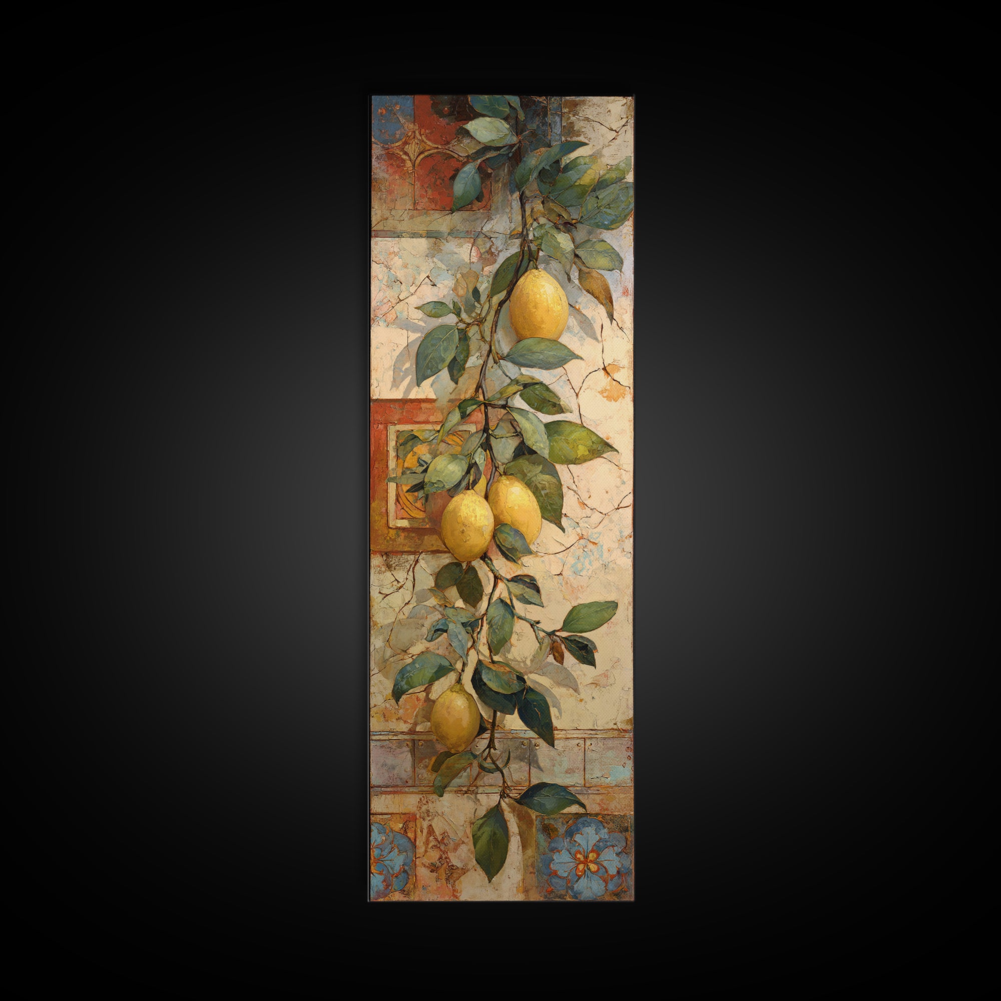 Sicilian Lemon Branch on Ivory Background Canvas Print, Mediterranean Art, Minimalist Wall Art, Living Room Decor, Azure, MAR-1x3-97