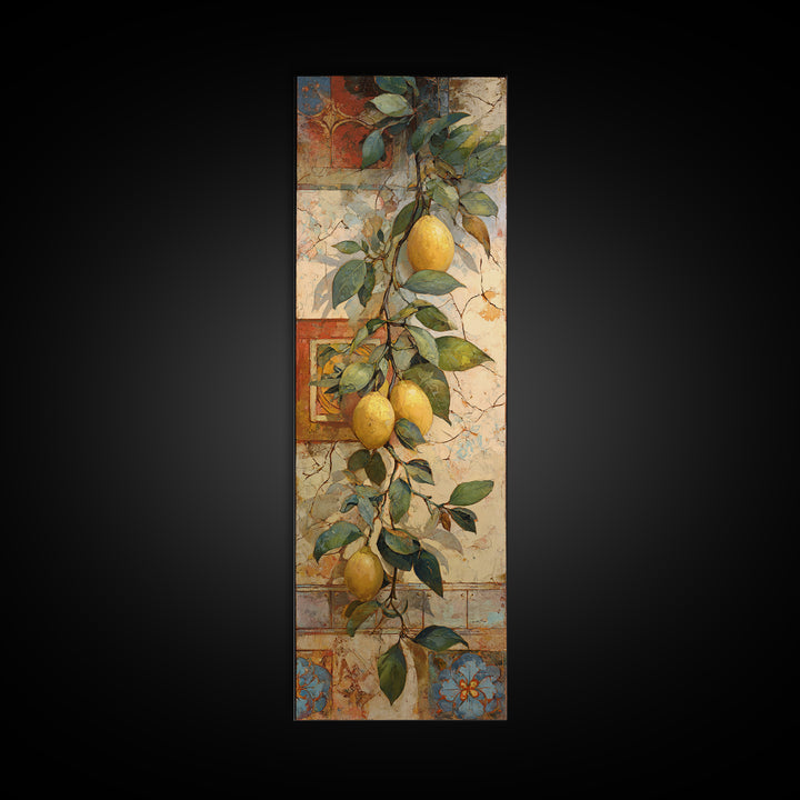 Sicilian Lemon Branch on Ivory Background Canvas Print, Mediterranean Art, Minimalist Wall Art, Living Room Decor, Azure, MAR-1x3-97