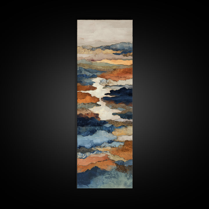 Warm Terra Cotta Abstract Landscape Canvas Print, Mediterranean Art, Travel Poster, Living Room Decor, Watercolor Art, Azure, MAR-1x3-98