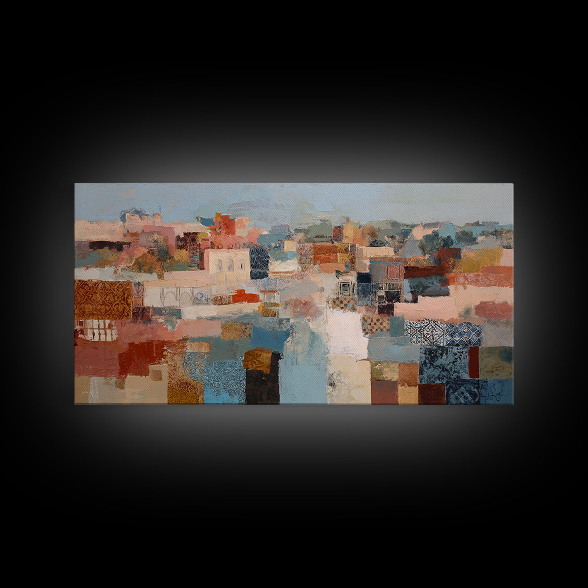 Warm Terra Cotta Abstract Landscape Framed Canvas Print, Mediterranean Art, Fine Art Print, Living Room Decor, Fine Art, Azure, MAR-2x1-10