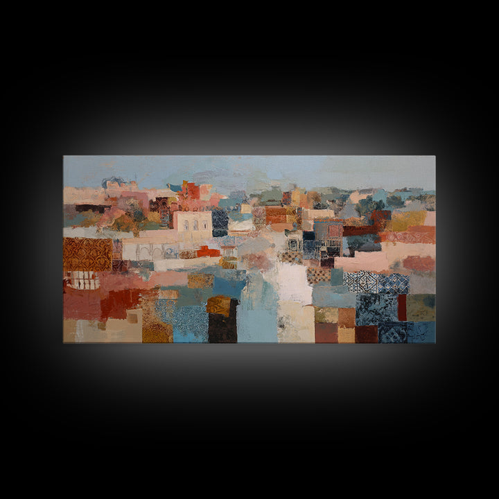 Warm Terra Cotta Abstract Landscape Framed Canvas Print, Mediterranean Art, Fine Art Print, Living Room Decor, Fine Art, Azure, MAR-2x1-10