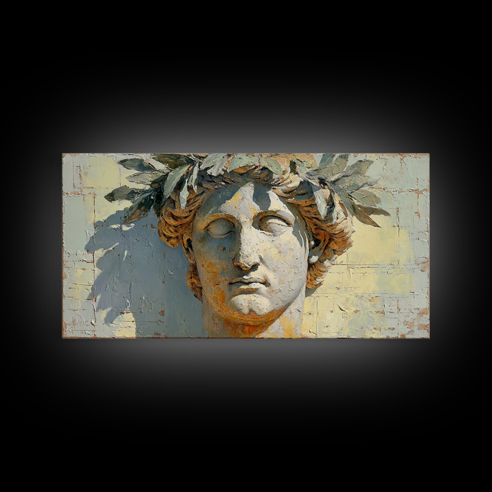 Roman Statue Bust Framed Canvas Print, Mediterranean Art, Gallery Decor, Living Room Decor, Fine Art, Azure, Minimalist Decor, MAR-2x1-18