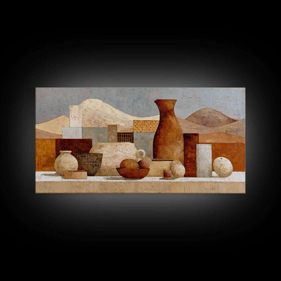 Warm Terra Cotta Abstract Landscape Framed Canvas Print, Mediterranean Art, Fine Art Print, Living Room Decor, Fine Art, Azure, MAR-2x1-34