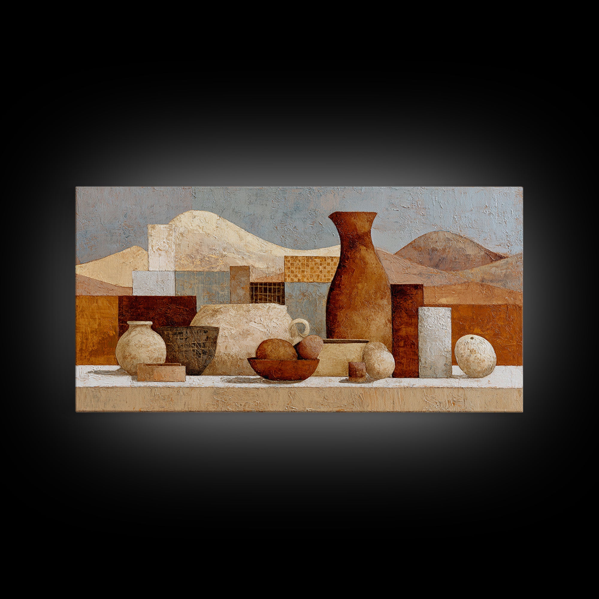 Warm Terra Cotta Abstract Landscape Framed Canvas Print, Mediterranean Art, Fine Art Print, Living Room Decor, Fine Art, Azure, MAR-2x1-34