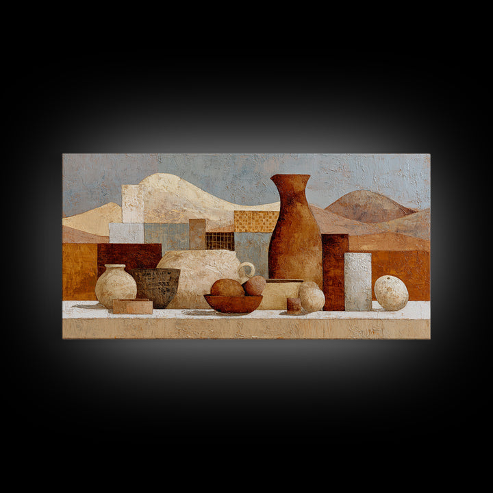 Warm Terra Cotta Abstract Landscape Framed Canvas Print, Mediterranean Art, Fine Art Print, Living Room Decor, Fine Art, Azure, MAR-2x1-34
