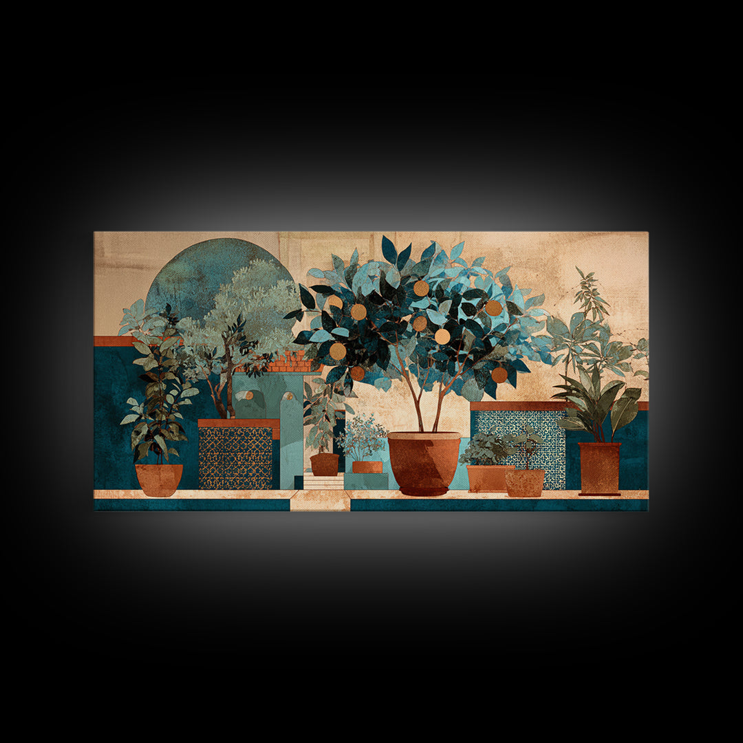 Citrus Tree in Clay Pot Canvas Print, Mediterranean Art, Art Print, Living Room Decor, Fine Art, Azure, Digital Print, MAR-2x1-54