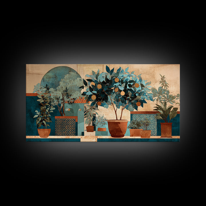 Citrus Tree in Clay Pot Canvas Print, Mediterranean Art, Art Print, Living Room Decor, Fine Art, Azure, Digital Print, MAR-2x1-54