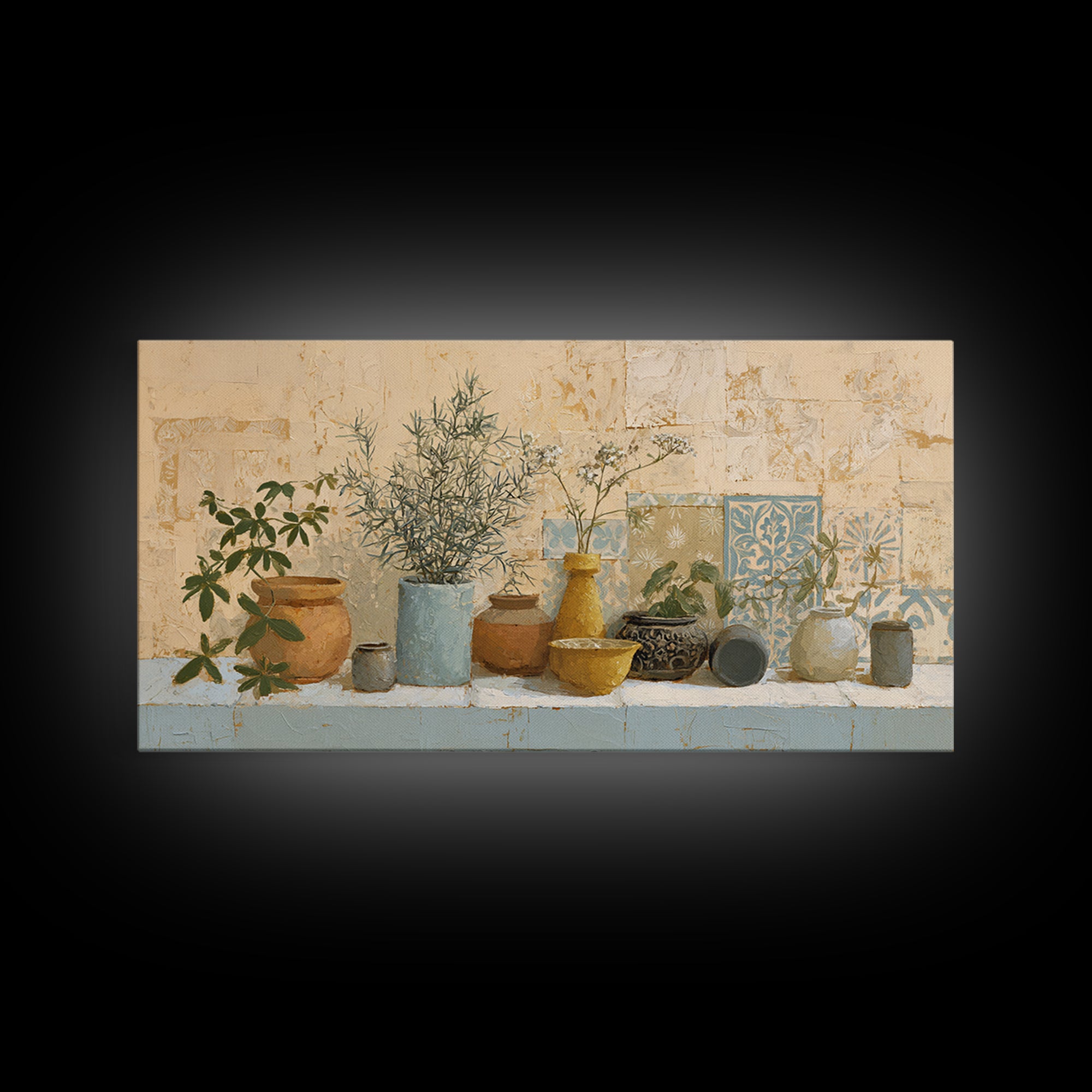 Wild Herbs Rosemary and Thyme Botanical Study Canvas Print, Mediterranean Art, Living Room Decor, Watercolor Art, Azure, MAR-2x1-68