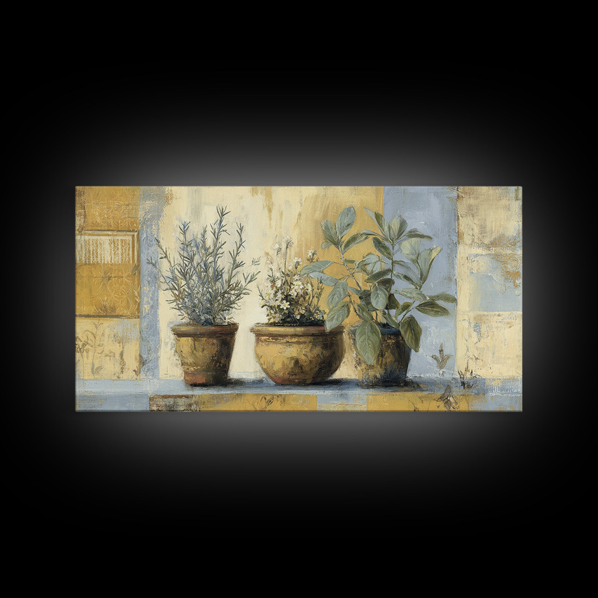 Wild Herbs Rosemary and Thyme Botanical Study Canvas Print, Mediterranean Art, Watercolor Painting, Living Room Decor, Azure, MAR-2x1-92