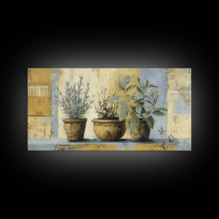 Wild Herbs Rosemary and Thyme Botanical Study Canvas Print, Mediterranean Art, Watercolor Painting, Living Room Decor, Azure, MAR-2x1-92