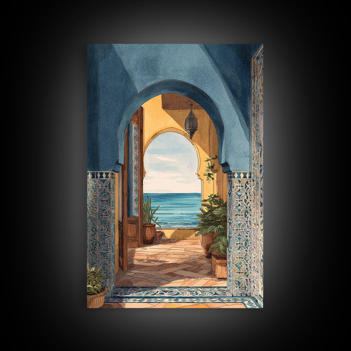 Mediterranean Arch Framing Ocean Horizon Canvas Print, Mediterranean Art, Coastal Decor, Living Room Decor, Fine Art, Azure, MAR-2x3-11