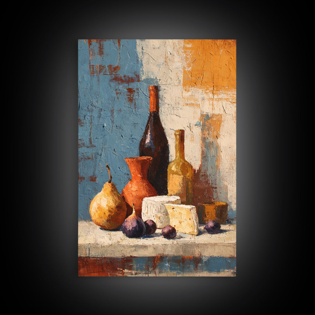 Figs Olives and Cheese Still Life Canvas Print, Mediterranean Art, Modern Wall Art, Living Room Decor, Fine Art, Azure, MAR-2x3-16