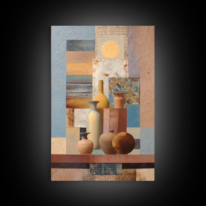 Warm Terra Cotta Abstract Landscape Framed Canvas Print, Mediterranean Art, Statement Artwork, Living Room Decor, Azure, MAR-2x3-22