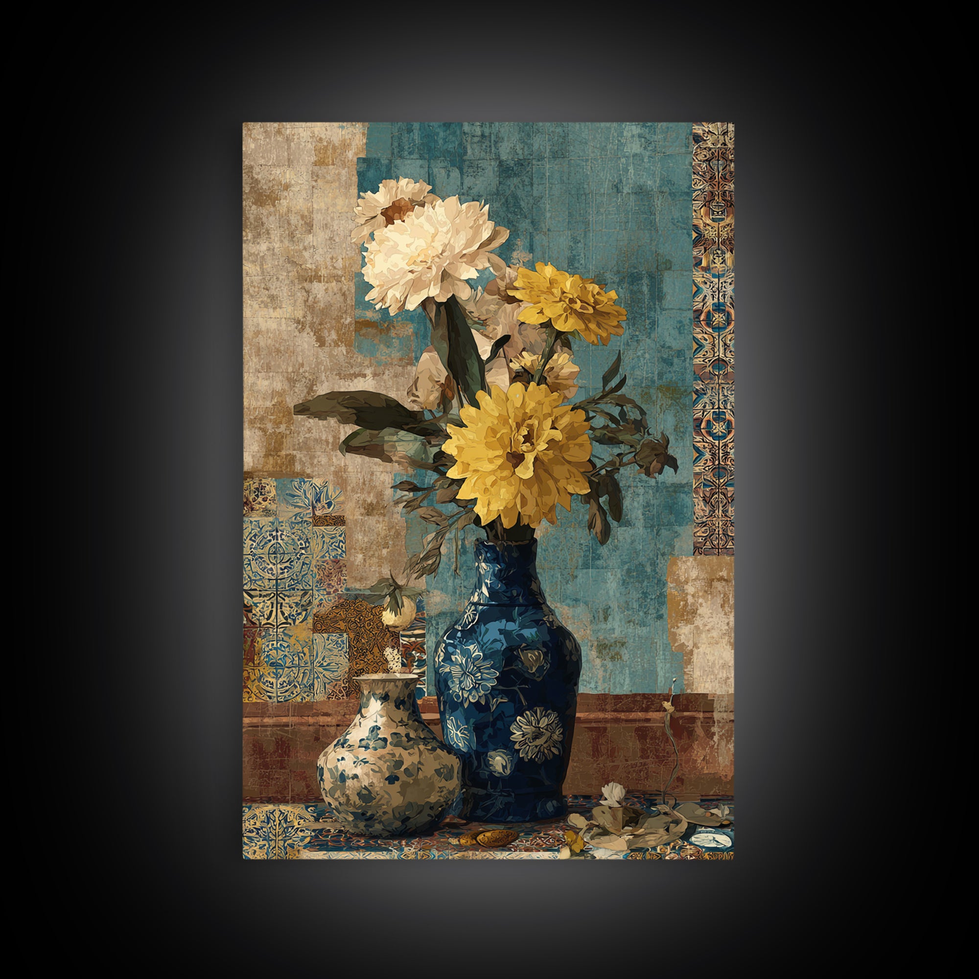 Greek Vase Modern Floral Design Canvas Print, Mediterranean Art, Coastal Wall Decor, Living Room Decor, Fine Art, Azure, MAR-2x3-23