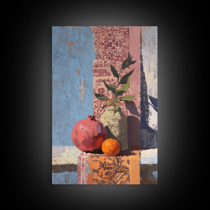 Pomegranate Still Life Framed Canvas Print, Mediterranean Art, Digital Art Prints, Living Room Decor, Fine Art, Azure, MAR-2x3-3