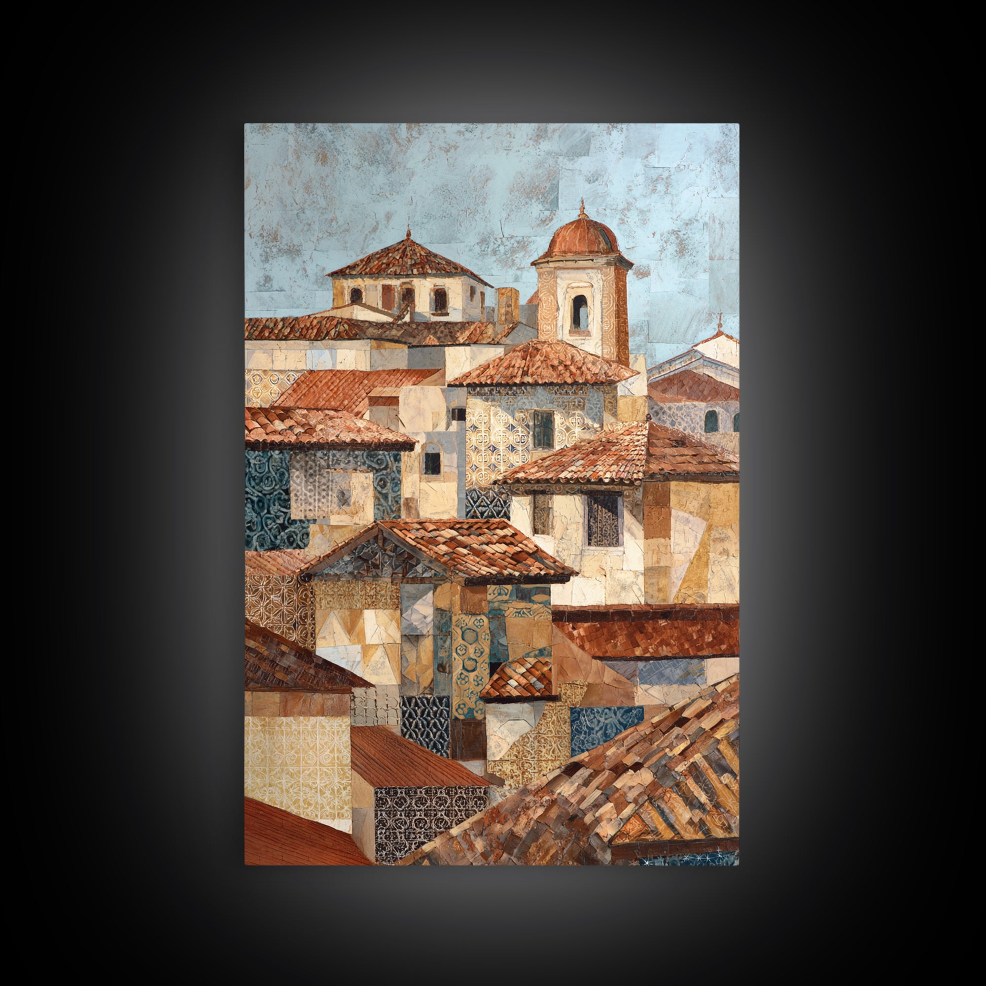 Sunset over Red Tiled Rooftops Canvas Print, Mediterranean Art, Gallery Wall Art, Living Room Decor, Fine Art, Azure, MAR-2x3-31