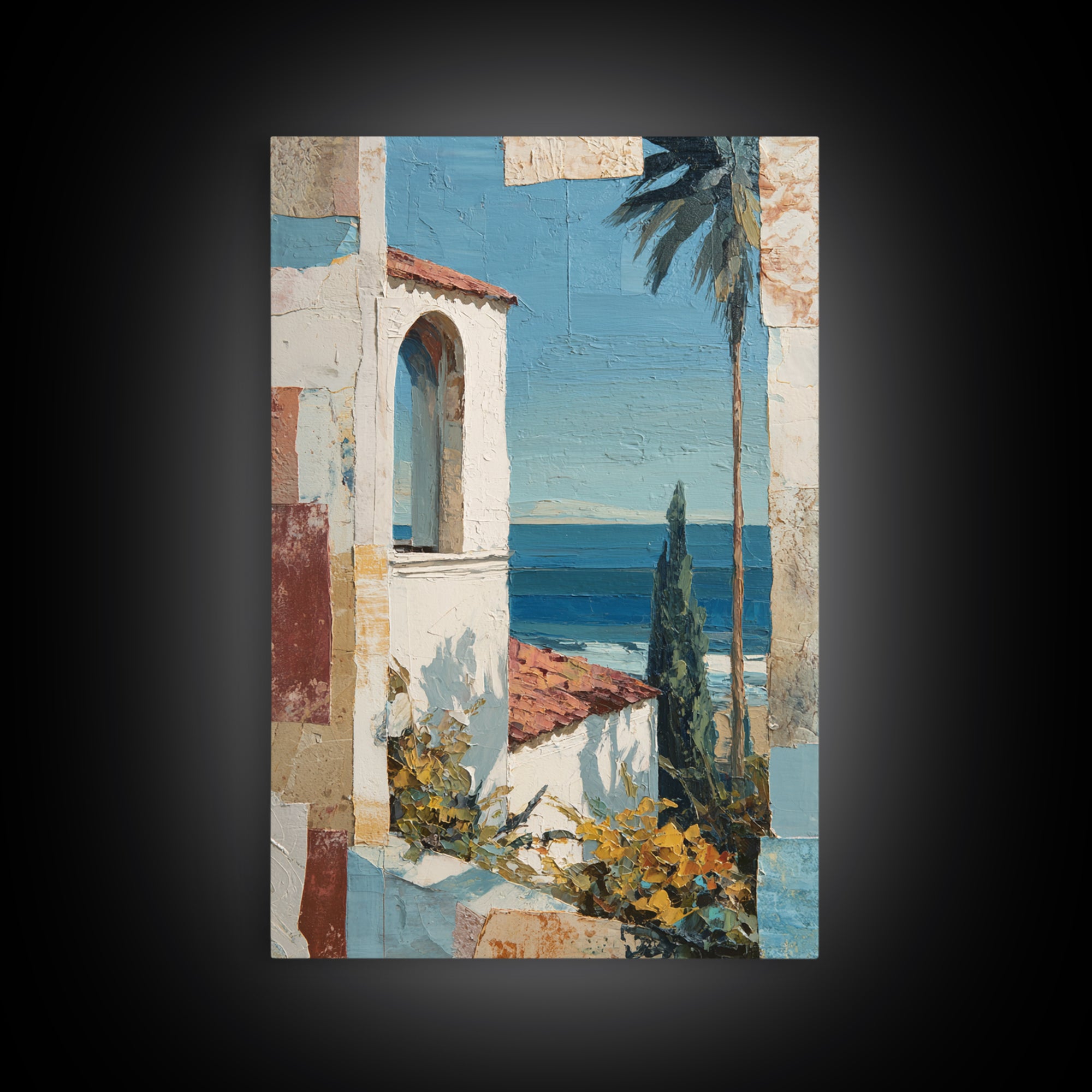 Mediterranean Arch Framing Ocean Horizon Canvas Print, Mediterranean Art, Gallery Decor, Living Room Decor, Fine Art, Azure, MAR-2x3-35