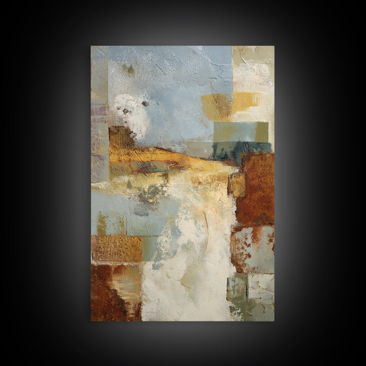 Warm Terra Cotta Abstract Landscape Framed Canvas Print, Mediterranean Art, Statement Artwork, Living Room Decor, Azure, MAR-2x3-46