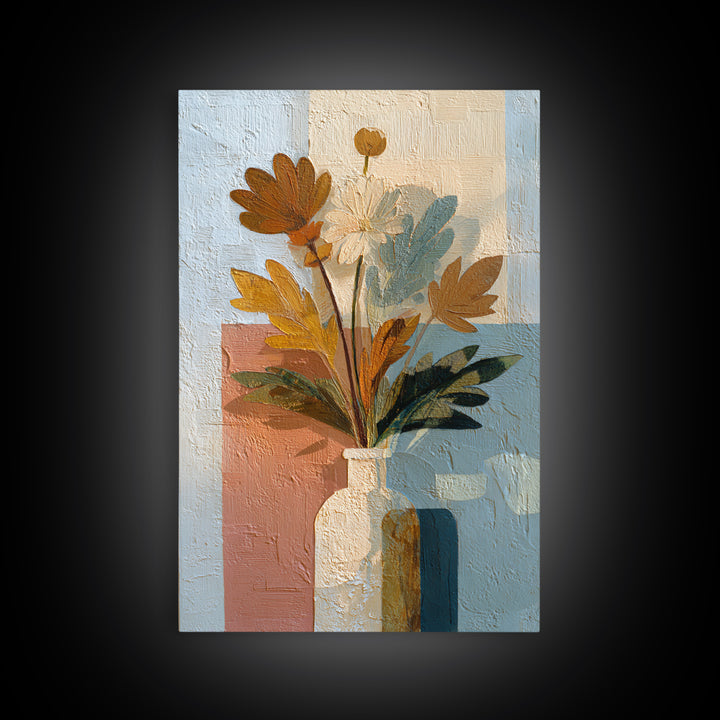 Greek Vase Modern Floral Design Framed Canvas Print, Mediterranean Art, Modern Decor, Living Room Decor, Fine Art, Azure, MAR-2x3-47