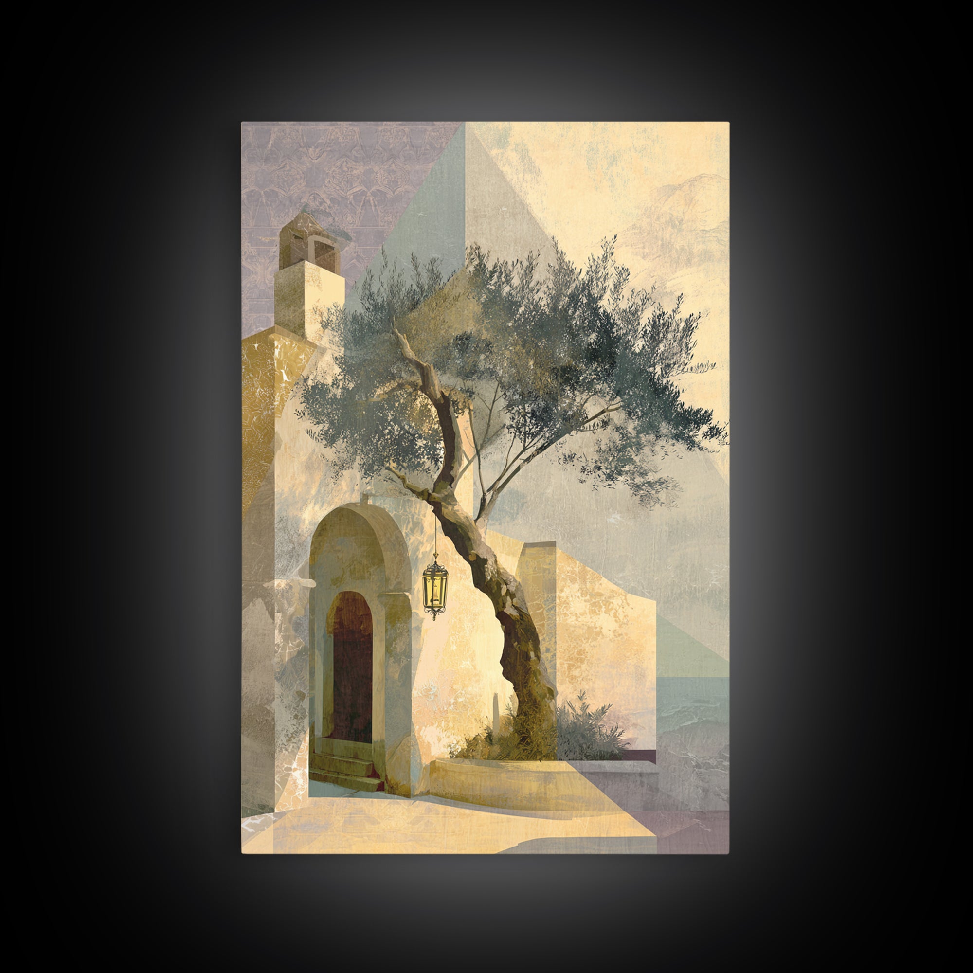 Olive Grove under Pale Morning Light Canvas Print, Mediterranean Art, Minimalist Decor, Living Room Decor, Fine Art, Azure, MAR-2x3-49