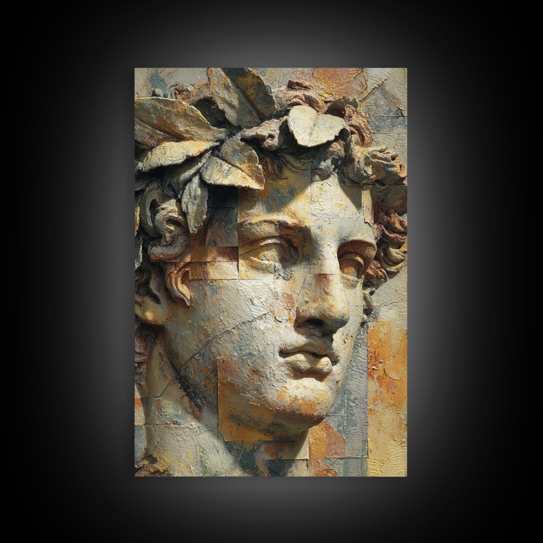 Roman Statue Bust Framed Canvas Print, Mediterranean Art, Wall Decor, Living Room Decor, Fine Art, Azure, Contemporary Art, MAR-2x3-6