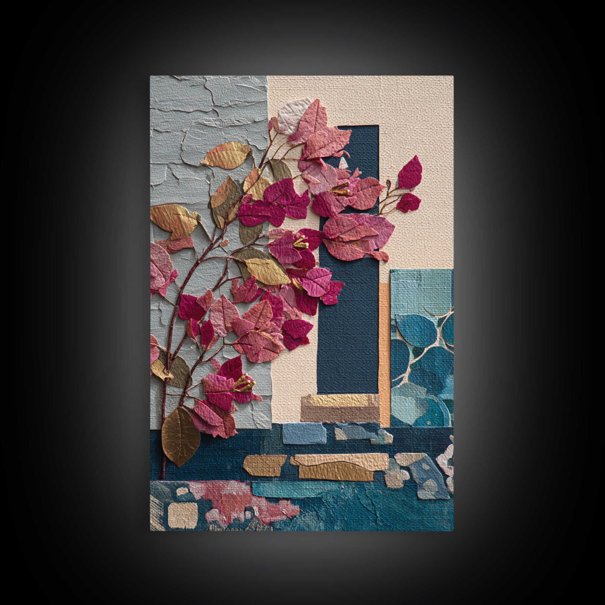 Bougainvillea Cascading over Stone Wall Canvas Print, Mediterranean Art, Printable Wall Art, Living Room Decor, Fine Art, Azure, MAR-2x3-61