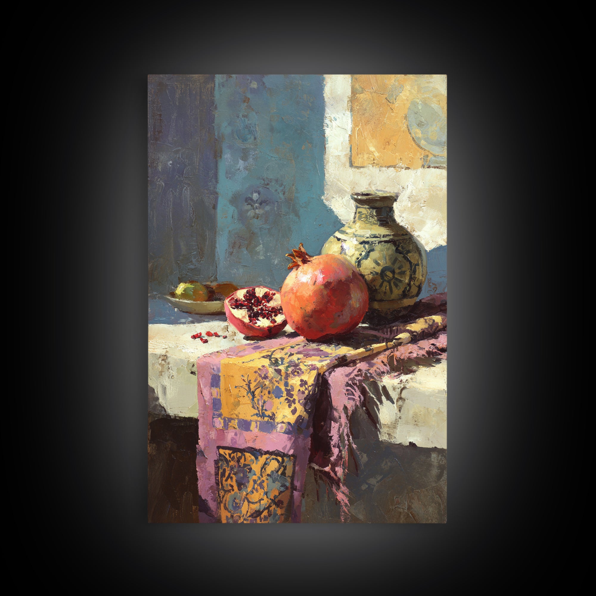 Pomegranate Still Life Framed Canvas Print, Mediterranean Art, Room Decor, Living Room Decor, Fine Art, Azure, Printable Art, MAR-2x3-75