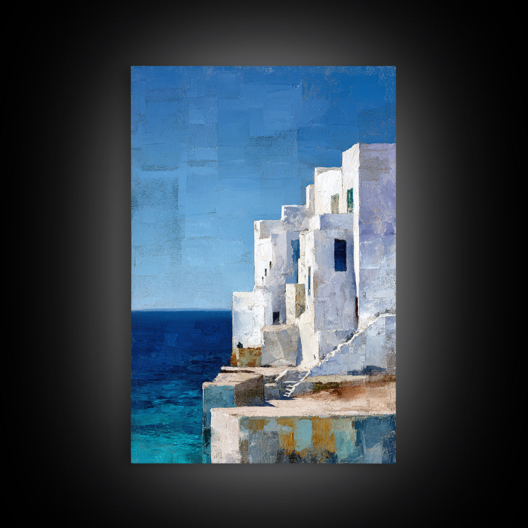 Greek Island White Buildings Above Blue Sea Canvas Print, Mediterranean Art, Art Print, Living Room Decor, Fine Art, Azure, MAR-2x3-9