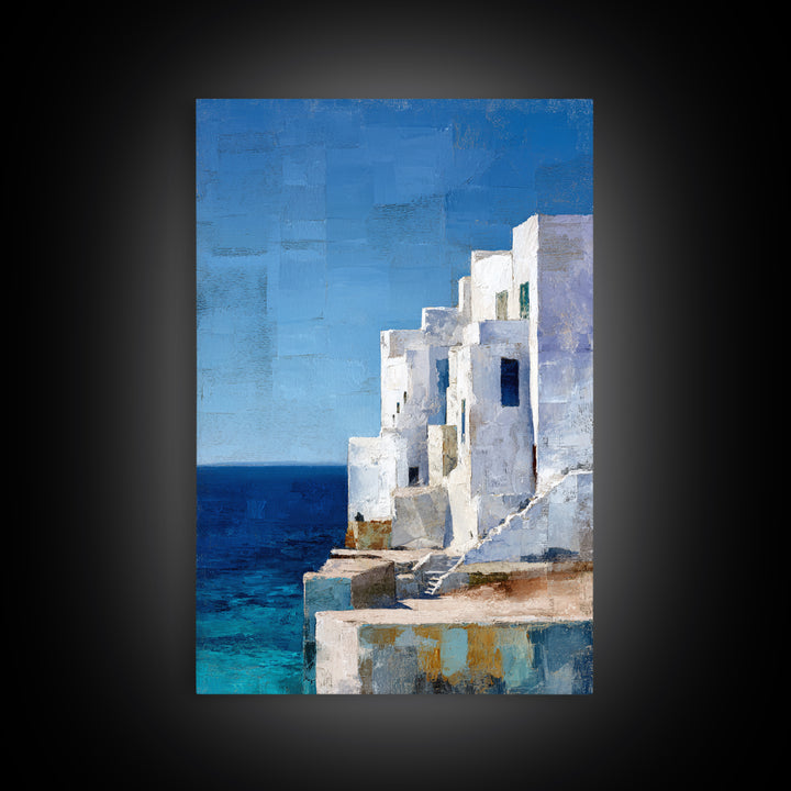 Greek Island White Buildings Above Blue Sea Canvas Print, Mediterranean Art, Art Print, Living Room Decor, Fine Art, Azure, MAR-2x3-9