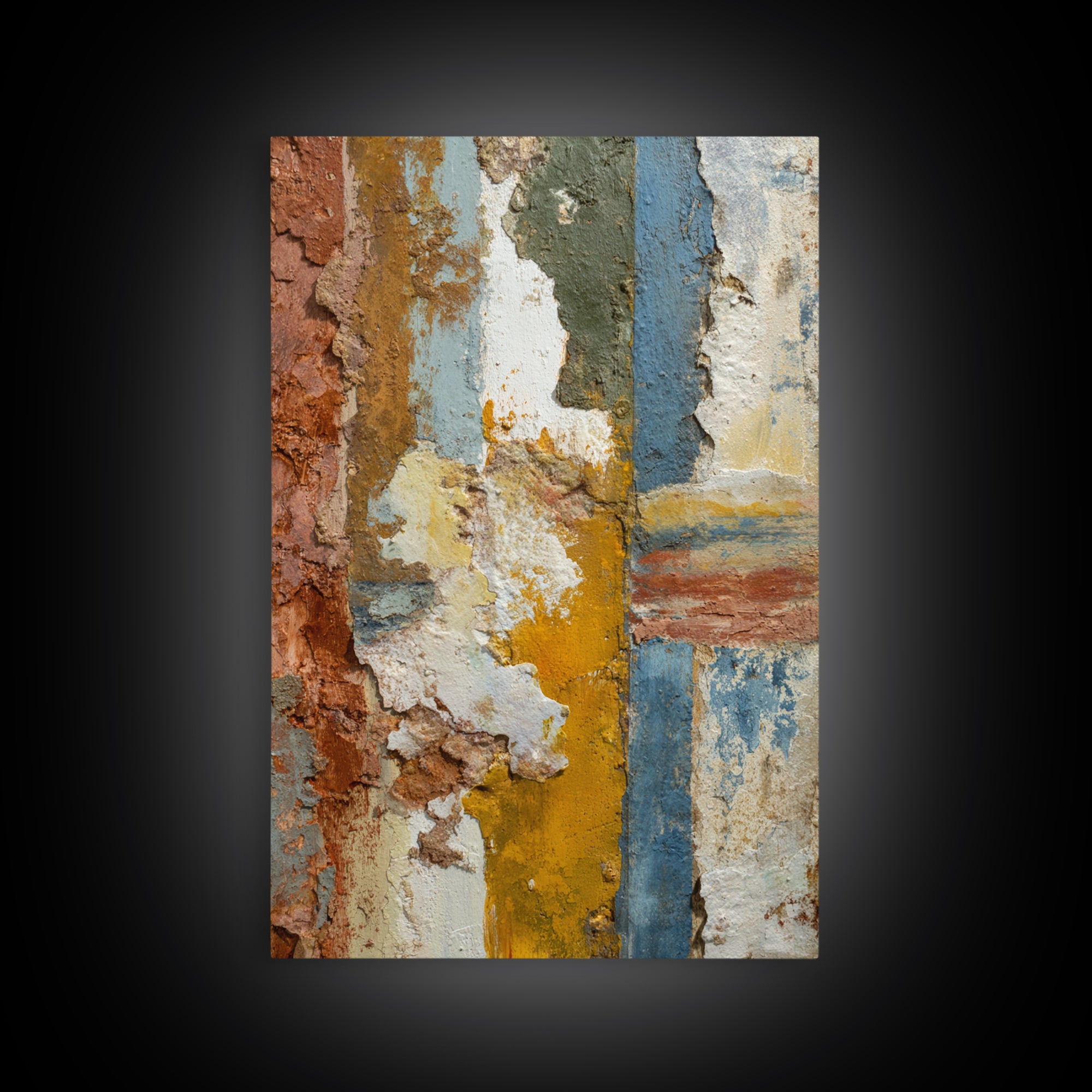Warm Terra Cotta Abstract Landscape Framed Canvas Print, Mediterranean Art, Original Painting, Living Room Decor, Azure, MAR-2x3-94