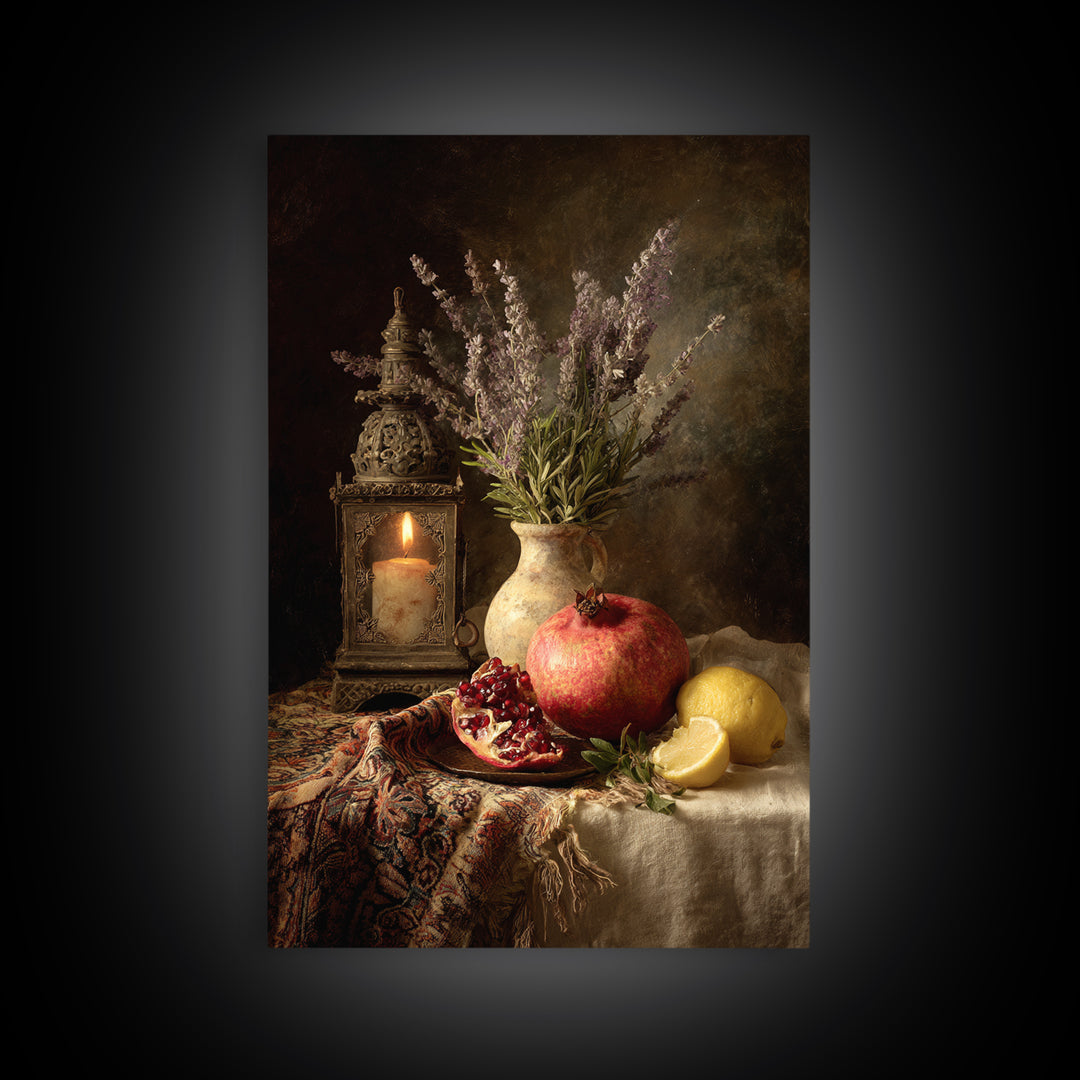 Pomegranate Still Life Canvas Print, Mediterranean Art, Printable Wall Art, Living Room Decor, Fine Art, Azure, Modern Wall Art, MAR-2x3-99