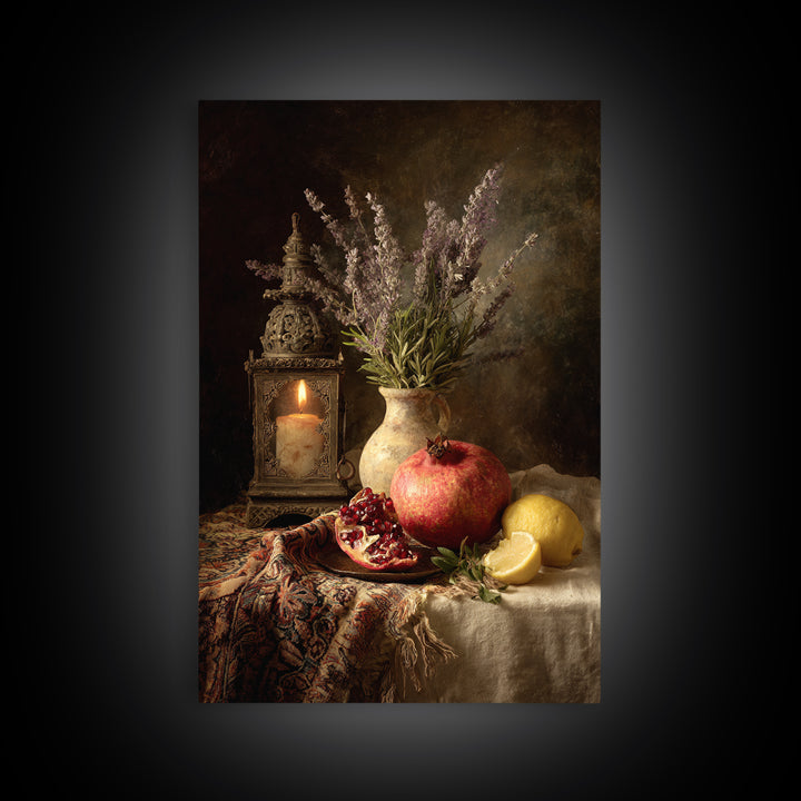Pomegranate Still Life Canvas Print, Mediterranean Art, Printable Wall Art, Living Room Decor, Fine Art, Azure, Modern Wall Art, MAR-2x3-99