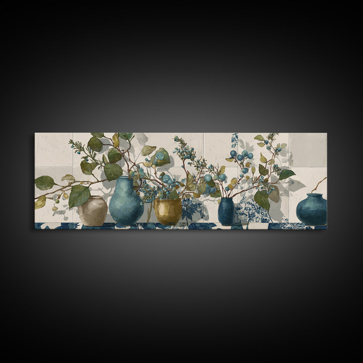 Wild Herbs Rosemary and Thyme Botanical Study Canvas Print, Mediterranean Art, Watercolor Art, Living Room Decor, Azure, MAR-3x1-16