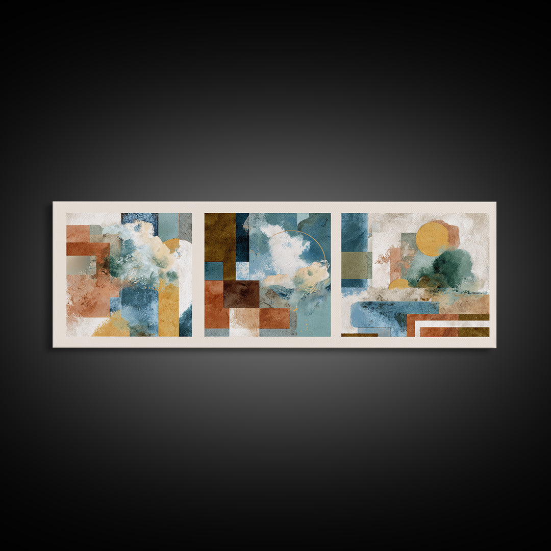 Warm Terra Cotta Abstract Landscape Canvas Print, Mediterranean Art, Watercolor Art, Living Room Decor, Fine Art, Azure, MAR-3x1-54