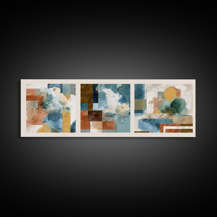 Warm Terra Cotta Abstract Landscape Canvas Print, Mediterranean Art, Watercolor Art, Living Room Decor, Fine Art, Azure, MAR-3x1-54