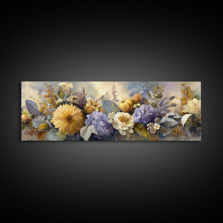 Greek Vase Modern Floral Design Framed Canvas Print, Mediterranean Art, Room Decor, Living Room Decor, Oil Painting, Azure, MAR-3x1-55