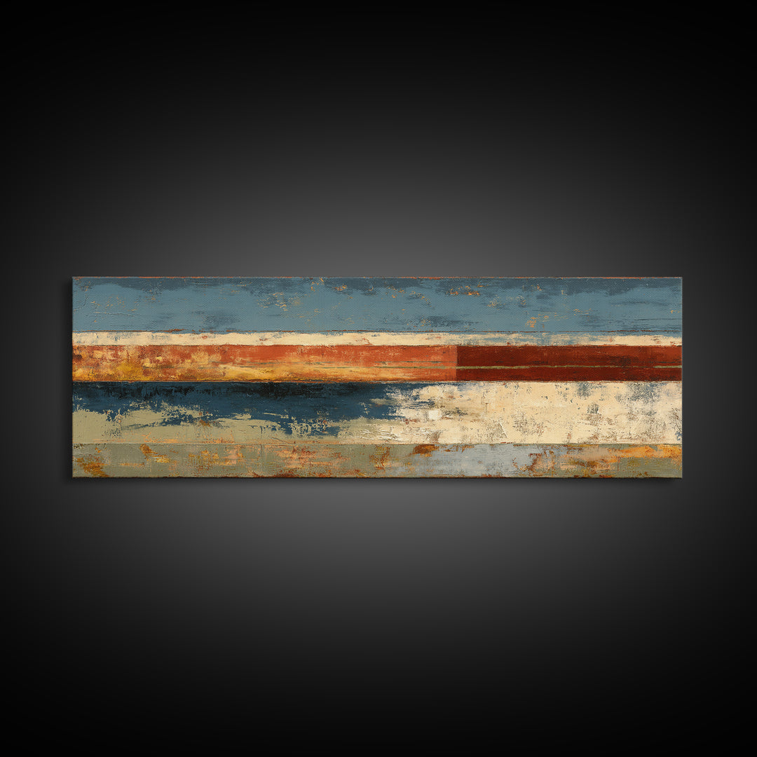 Warm Terra Cotta Abstract Landscape Canvas Print, Mediterranean Art, Digital Art Prints, Living Room Decor, Watercolor Art, MAR-3x1-6