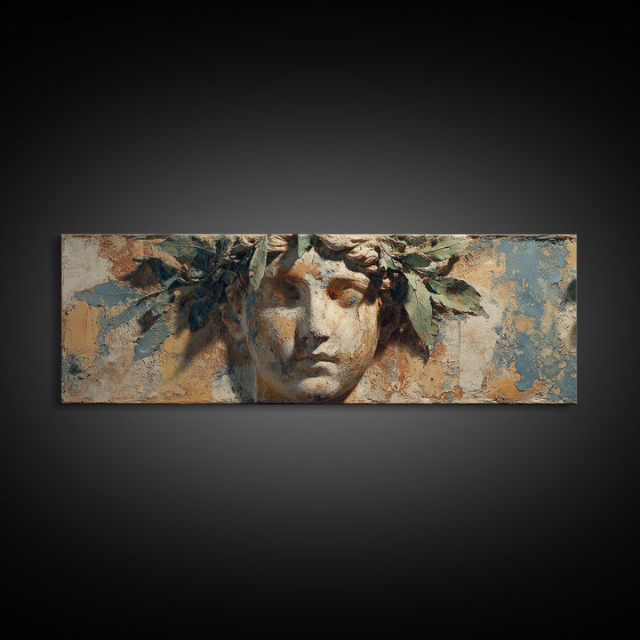 Roman Statue Bust Canvas Print, Mediterranean Art, Downloadable Art, Living Room Decor, Oil Painting, Azure, Luxury Decor, MAR-3x1-62